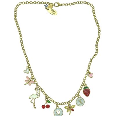 Collar multicharms colores tendencia en latón dorado