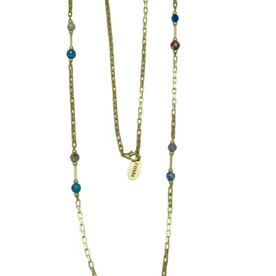 Collier long multicolore Talisman de Lumière en cristal et or