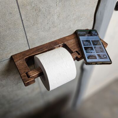Porte-papier toilette mural rustique en bois, style ferme, idéal pour ranger vos petits objets.