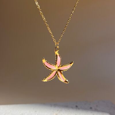 Stainless steel necklace with gold enamelled starfish