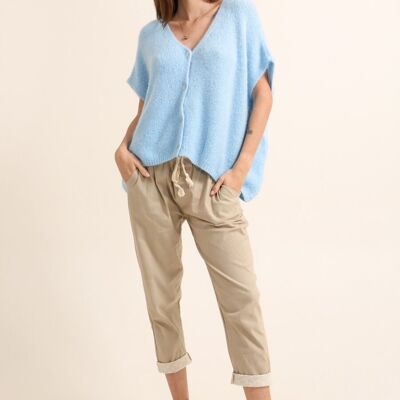 Gilet ampio, senza maniche, con scollo a V e bottoni in mohair e lana