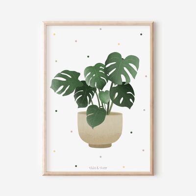Poster Monstera in vaso con pianta da appartamento - Stampa botanica con pianta Boho