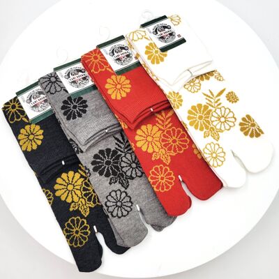 Japanese Cotton Tabi Socks with Chrysanthemum Pattern Size FR 40 - 45