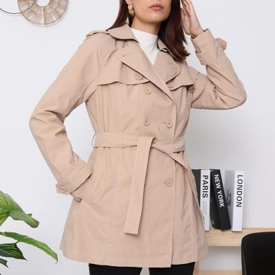 Classic Short Trench Coat – Double Breasted & Adjustable Belt