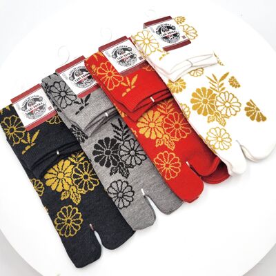 Japanese Cotton Tabi Socks with Chrysanthemum Pattern Size FR 34 - 40