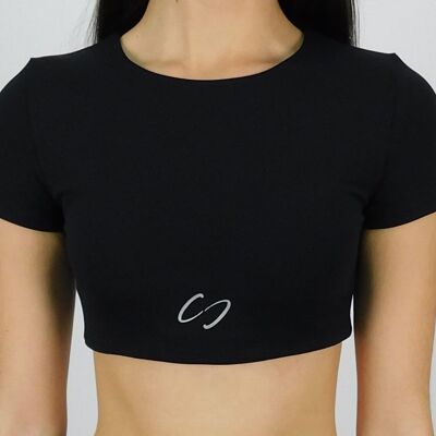 Short-sleeved sports top with black double fabric