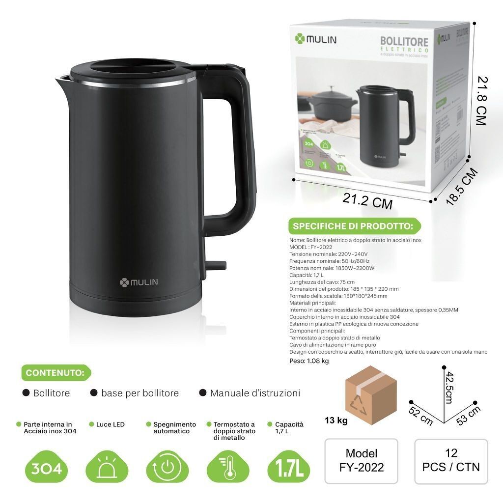 FY-2022 1.7L Electric Kettle Black