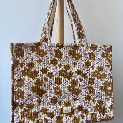 Camel lurex tote bag