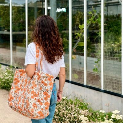 Borsa tote in lurex corallo