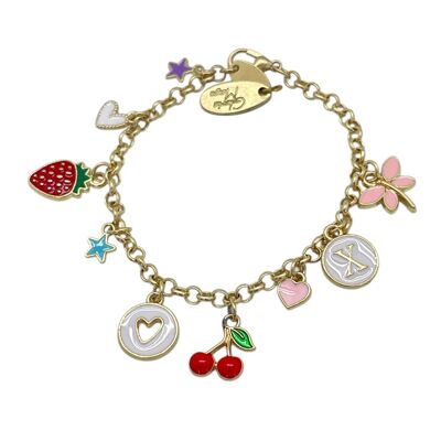 Multicolored brass charm bracelet in gold