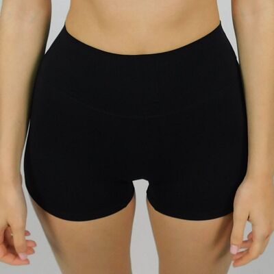 Black high-waisted sports shorts