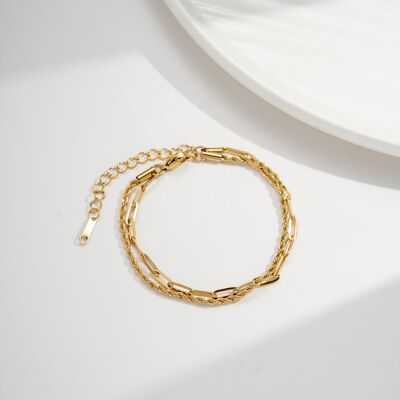Double-wrap bracelet with wide, intertwined steel links