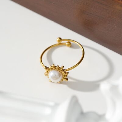 Golden Sun Ring in White Mother-of-Pearl Stone