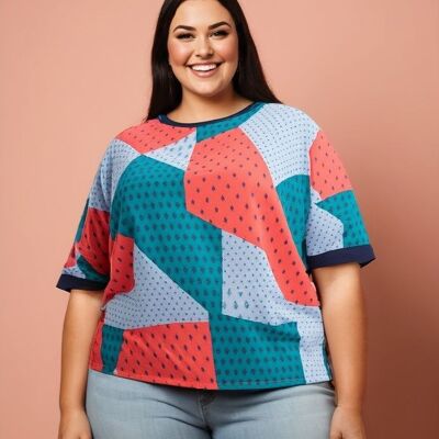 Blouse soyeuse grande taille imprimé rouge (C6111&ROUGE)