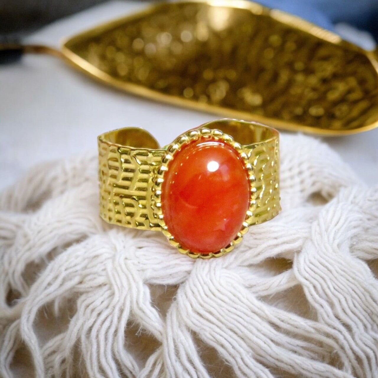 Anello “STÉPHANIE” adattabile con Corniola naturale