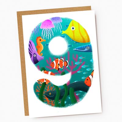 Tropical Fish - Kids Birthday Card - Age 9