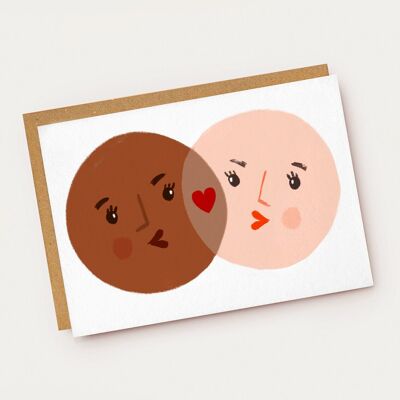 Venn Diagram Pink & Brown Kiss Card