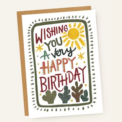 Very Happy Birthday Illustrated Cactus Card