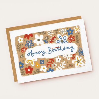 Happy Birthday - Modern Sketchy Florals - Birthday Card