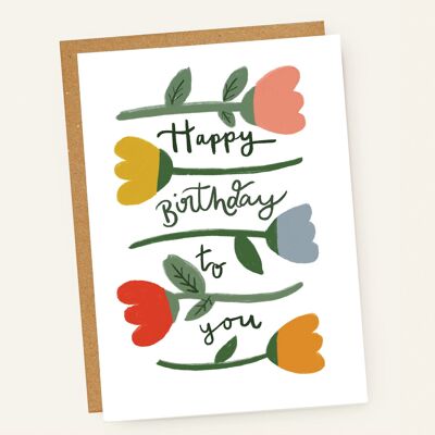 Happy Birthday To You Illustrated Folk Tulips Card