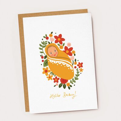 Hello Baby! Yellow Swaddle New Baby Card