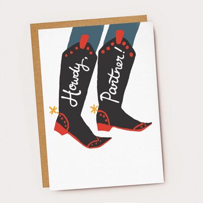 Salut partenaire !Carte de bottes de cow-boy
