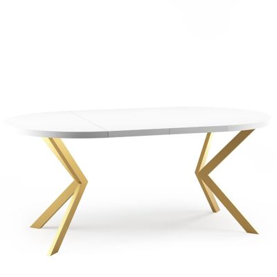 Table à manger ronde extensible Francheval dorée et blanche