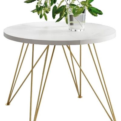 Table à manger ronde extensible Izeron, dorée et blanche