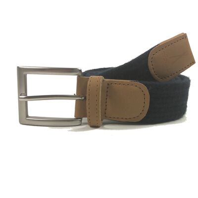 Ceinture tressee bleu marine beige