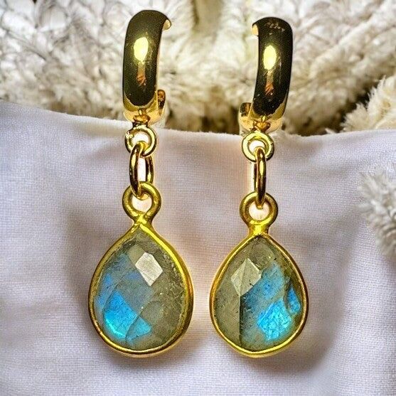 Orecchini “LUNA”, Labradorite in oro zecchino