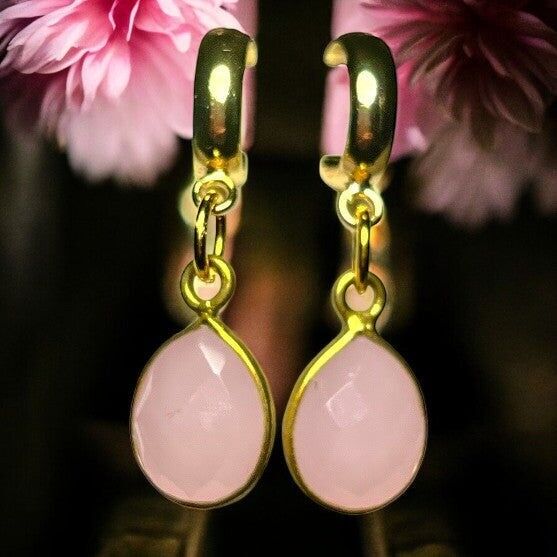 Orecchini "ABIGAIL", oro zecchino, calcedonio rosa