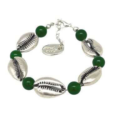 Bracelet coquillage jade vert et argent 10µ