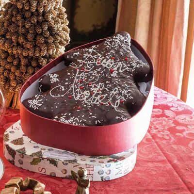 Torta albero alle spezie ricop. di cioccolato fondente - Scatola albero