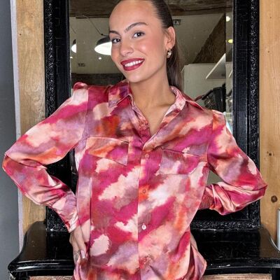 Camisa estampada de manga larga con bolsillos falsos en el pecho - Fabricada en Francia W241AE60