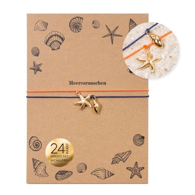 Bracelet on card - starfish and shell - sound of the sea