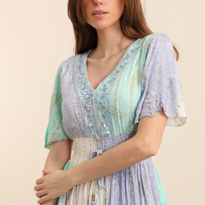 Long Bohemian Dress – One Size & Embroidered Details