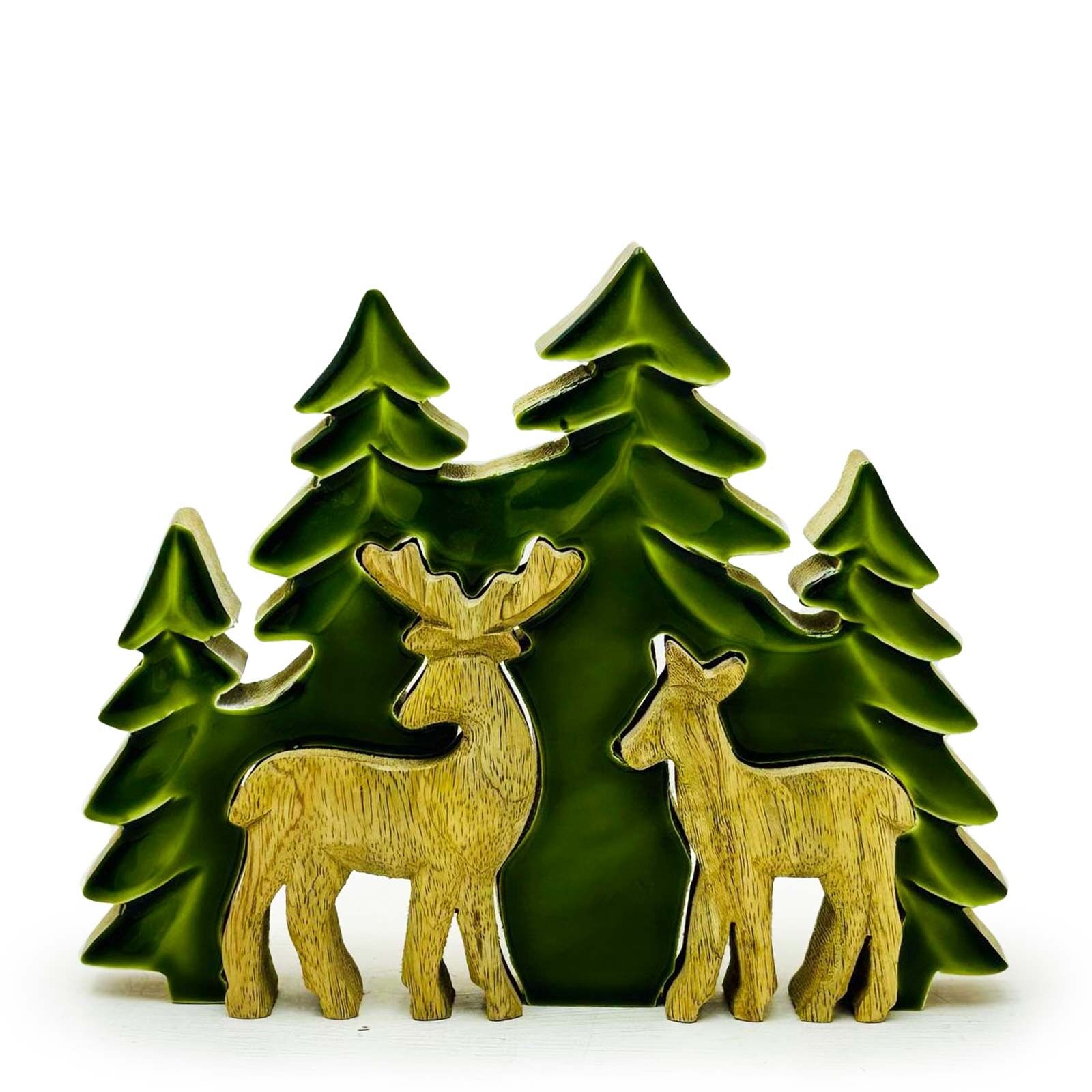 2x Lost in the Forrest - Zwei Rehe im Wald 3D Holzdeko - 18x23cm