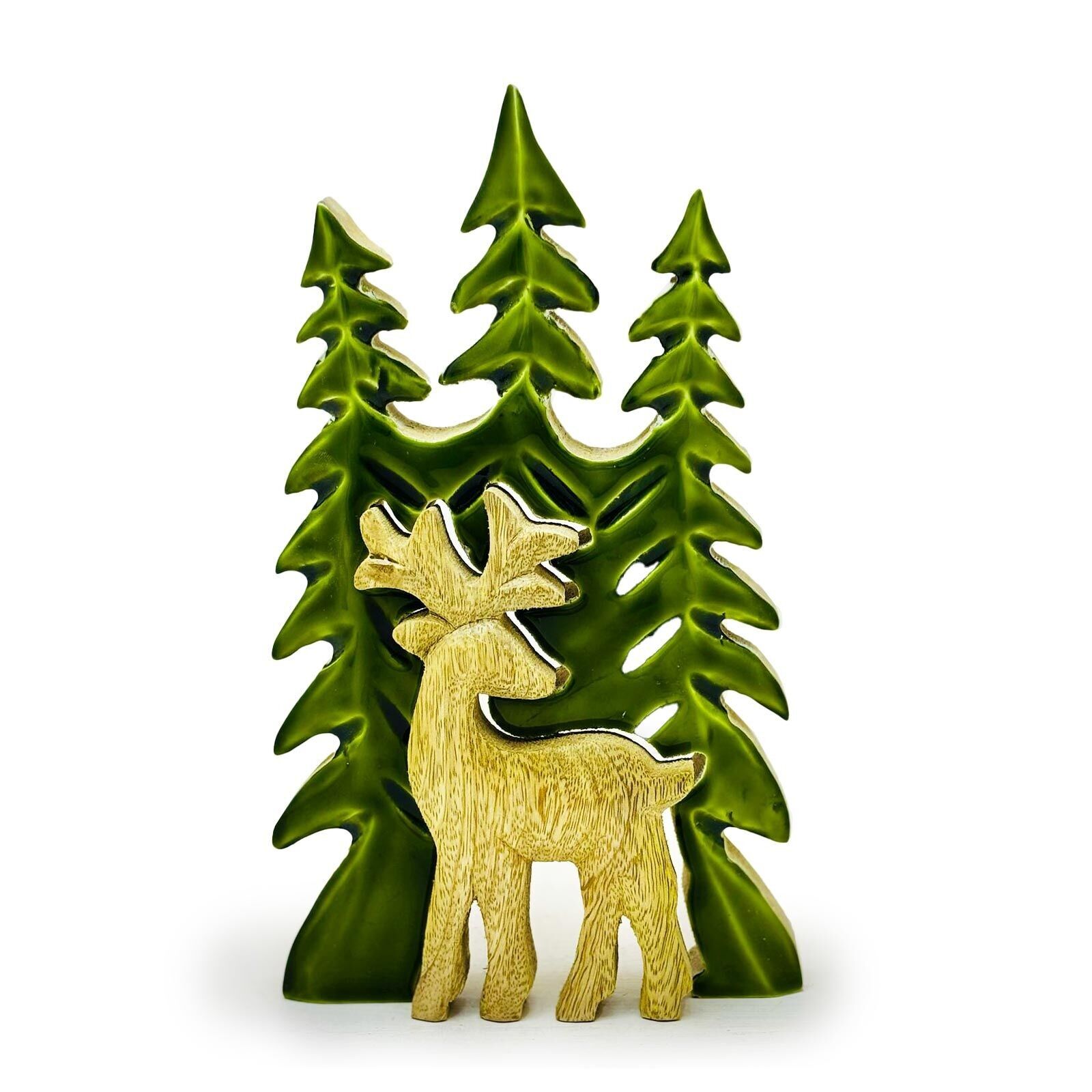 3x Lost in the Forrest - Hirsch im Wald 3D Holzdeko - 25x15cm
