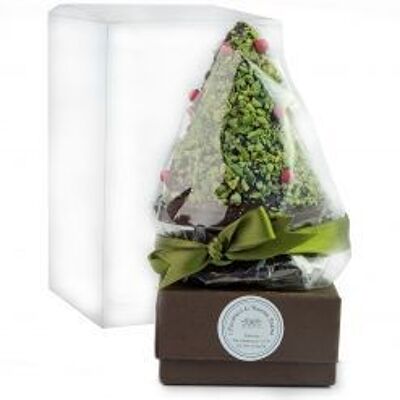 Alberello di cioccolato fondente con pistacchi su base fette di arance