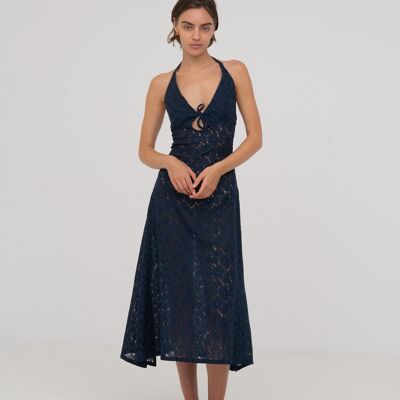 Sense Flower-Embroidery Blue Dress