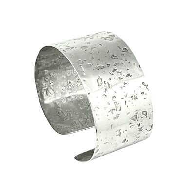 Bracelet manchette moyen en laiton argenté 10µ Motif alunissage