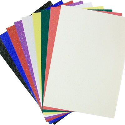 Stephens Glitter Board Card Coloured Assorted A4 220gsm 10 Sheets, Ideal For Scrapbook Crafting, Card Making, Embossing, Embellishing, Sparkly Foil Shiny Finish