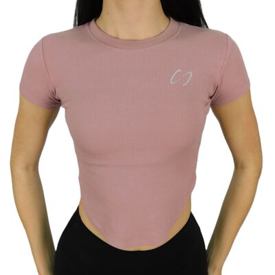 Camiseta de manga corta con top interior rosa palo