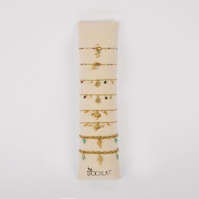 Cushion of 8 stainless steel bracelets – Enamel chains, crystal beads & ceramic
