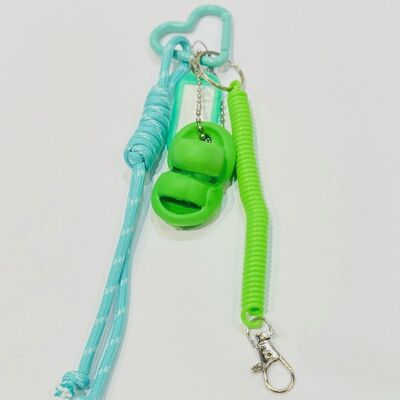 Blue Carabiner Key Ring Spiral Cord Green Dumbbells