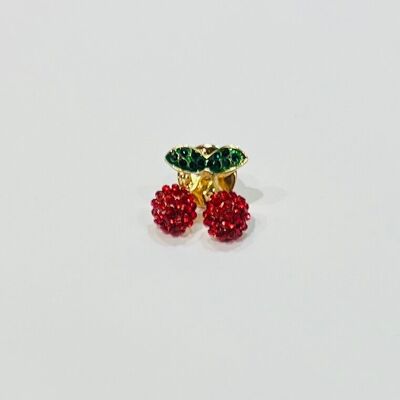 Red Cherry Pins Red Rhinestones Green Leaves