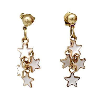 Cascade earrings with golden white star studs