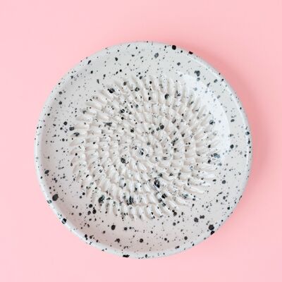 Ceramic Plate Garlic Grater SMALL / Black and White GRANITE