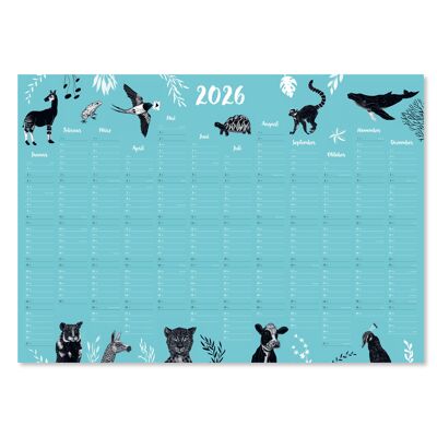 Calendrier mural 2026 animaux au format A1