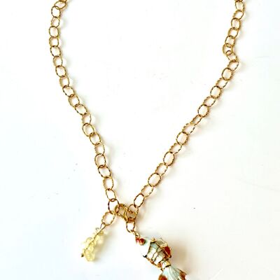 Necklace fish enamel cloisonné citrine